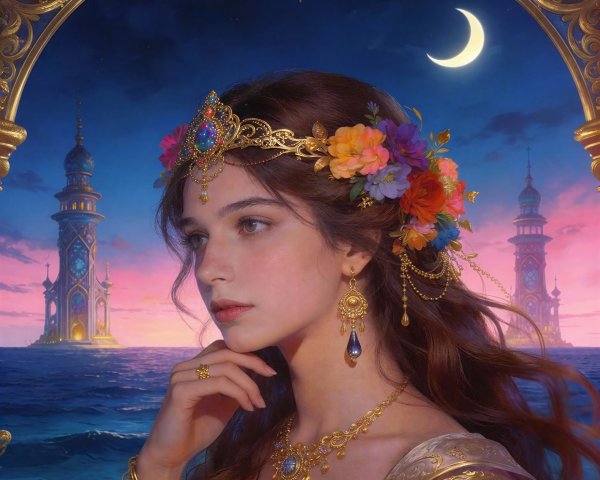 Renaissance Painting of a Woman with Ocean Background