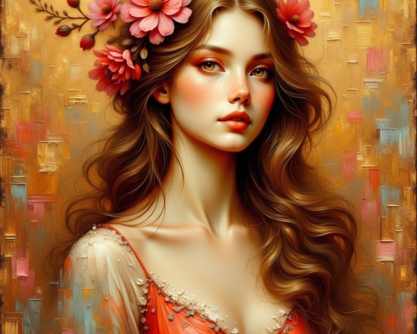 Portrait of a Young Woman in Floral Adornments