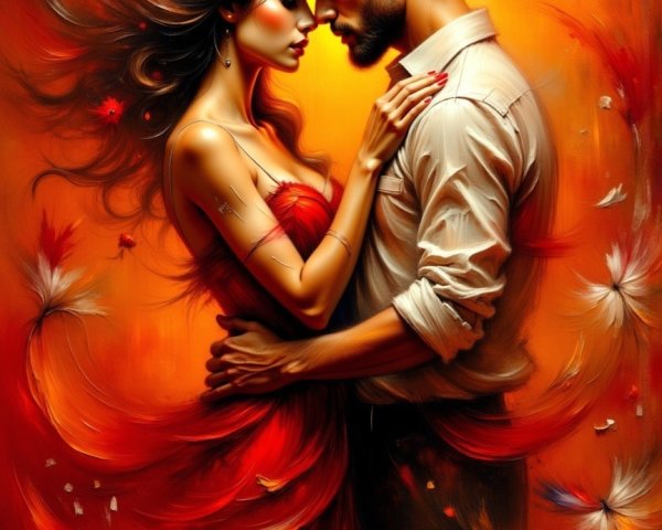 Couple Embracing Amidst Autumn Leaves and Colors