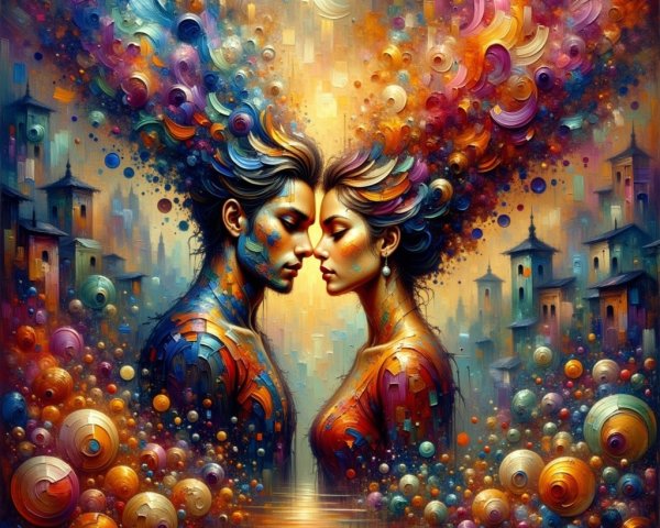 Abstract Representation of Two Figures in Connection