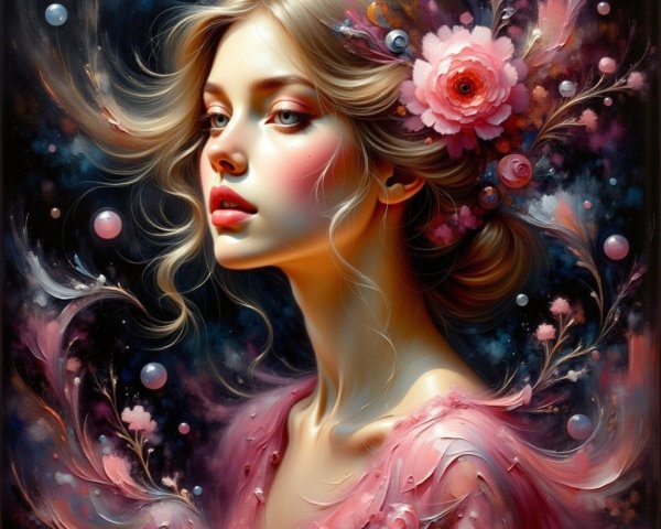 Serene Portrait of a Young Woman with Flowers