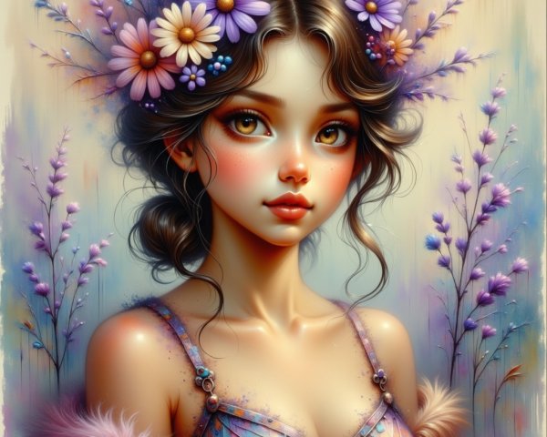 Vibrant Portrait of a Woman with Flower Crown