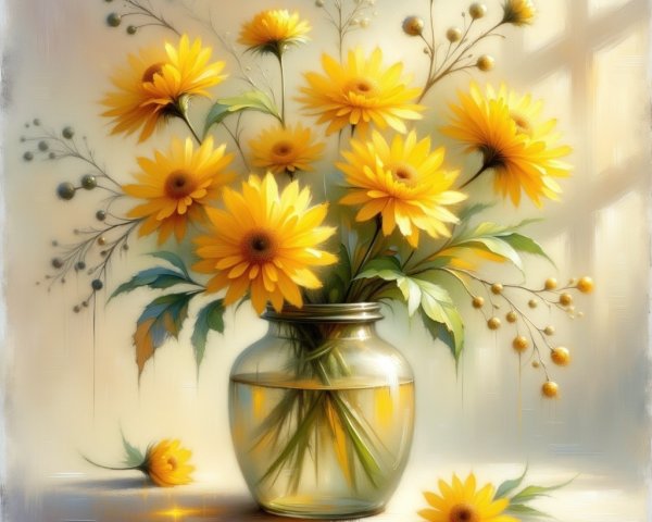 Vibrant Yellow Daisies in a Clear Glass Vase