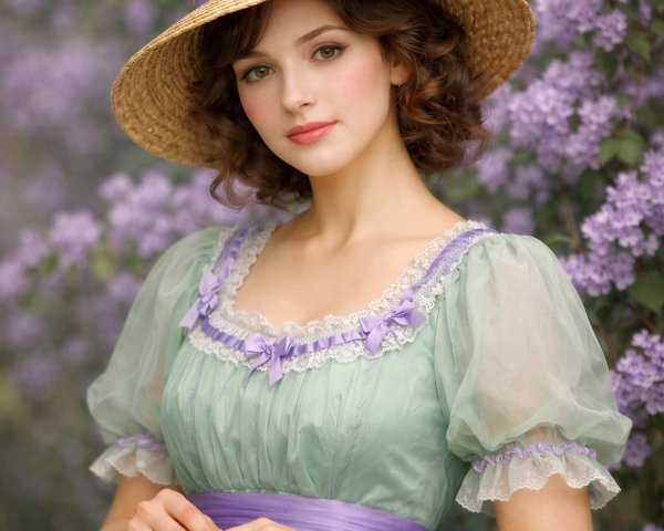 Portrait of a Girl in Lavender Dress and Straw Hat