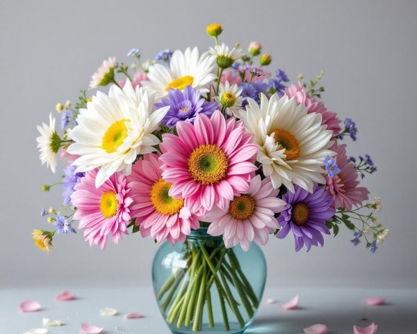Vibrant bouquet of pink and white flowers in vase