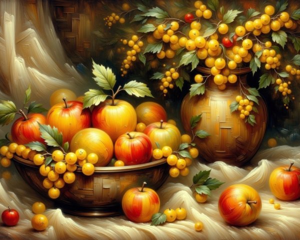 Vibrant Still Life with Apples and Golden Berries