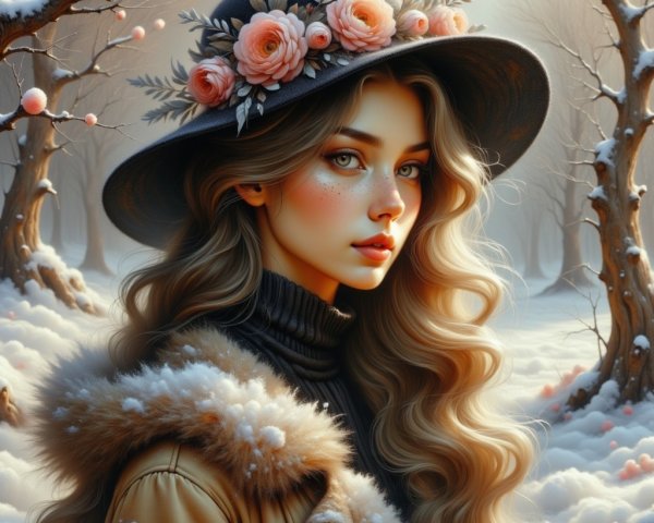 Young woman in snowy landscape with winter attire