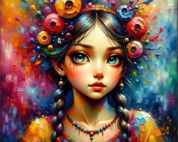 Young girl with colorful braids in vibrant outfit