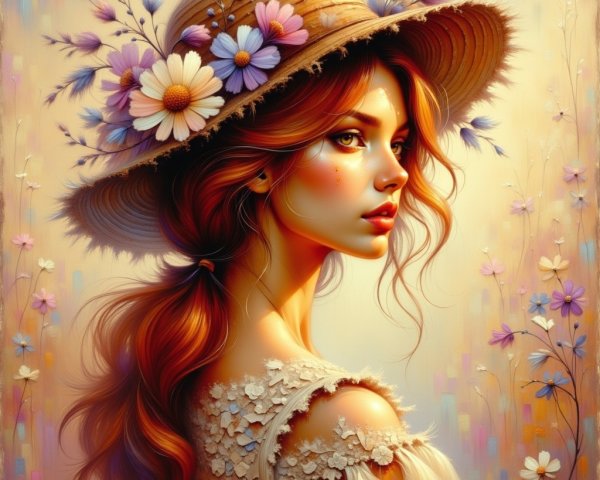 Portrait of a Young Woman in Floral Setting