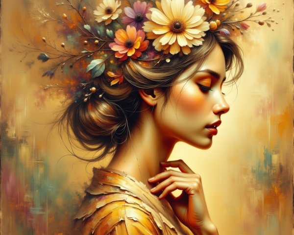Young Woman with Floral Crown and Serene Expression