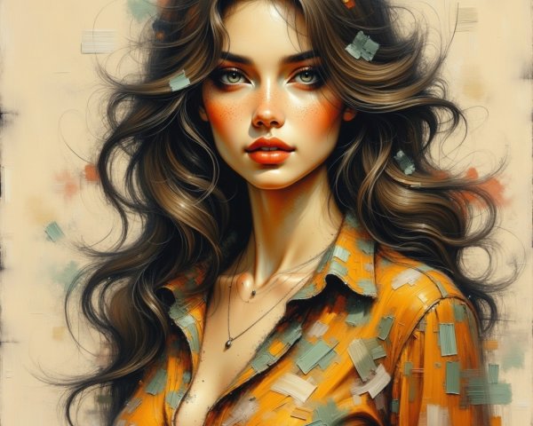 Young woman with wavy hair in vibrant orange shirt