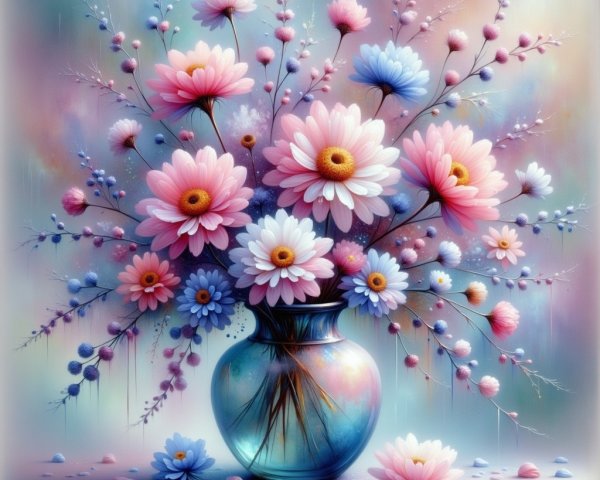 Colorful Flower Arrangement in a Glass Vase
