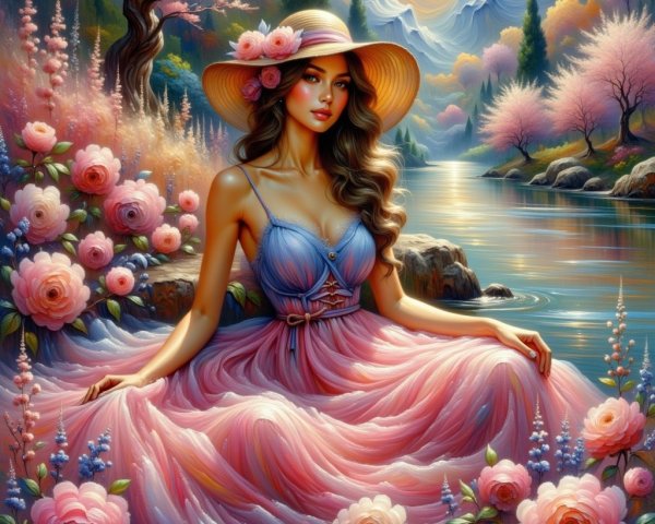 Serene Landscape with Woman by Tranquil River