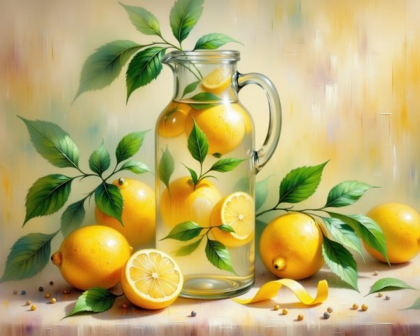 Clear Glass Pitcher of Fresh Lemonade with Lemons