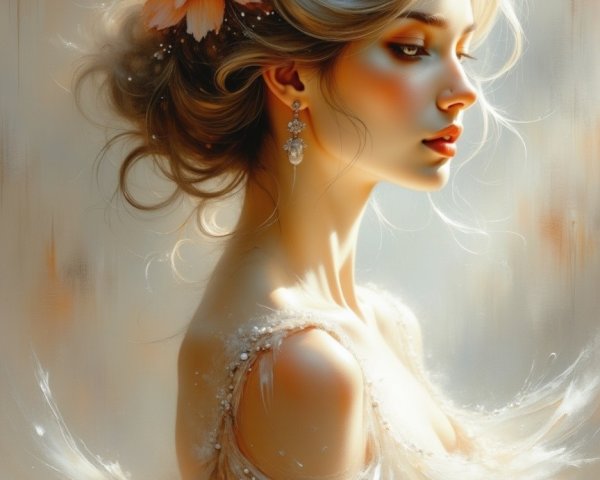 Elegant Woman in Ethereal Gown with Flower Accent