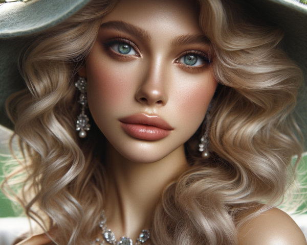 Portrait of a Young Woman with Blonde Hair and Hat