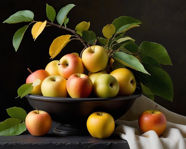 Luxurious Bowl of Fresh Apples with Elegant Cloth