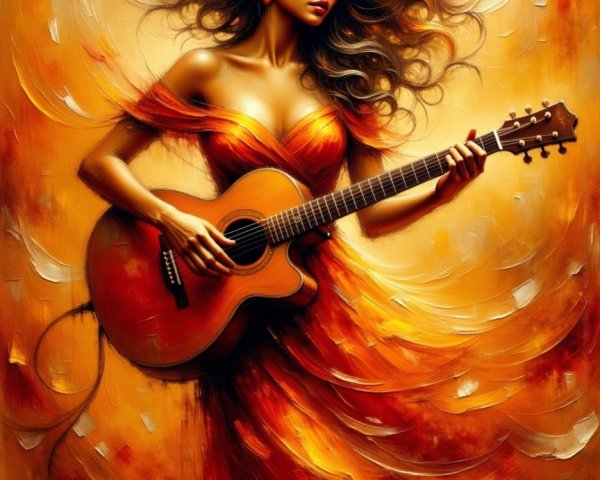 Woman Playing Acoustic Guitar in Warm Hues