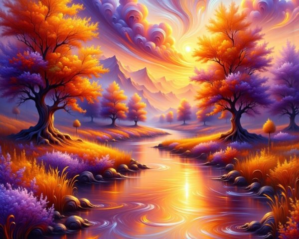 Vibrant Landscape with Majestic Mountains and River