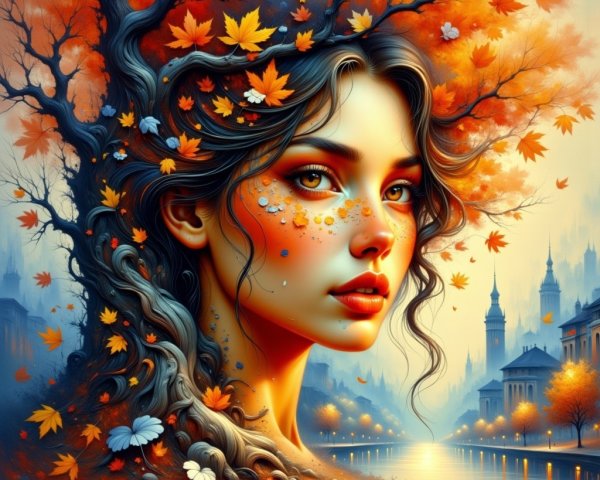 Autumn Portrait of a Woman Amidst Colorful Leaves