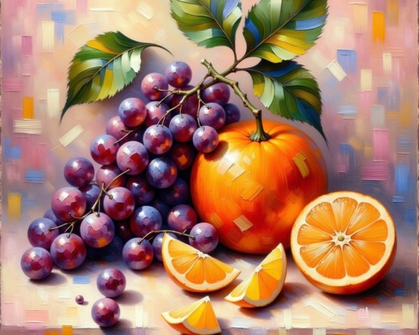 Vibrant Still Life of Purple Grapes and Orange Slices