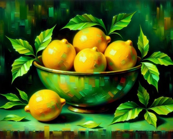 Vibrant Still Life of Lemons and Green Leaves
