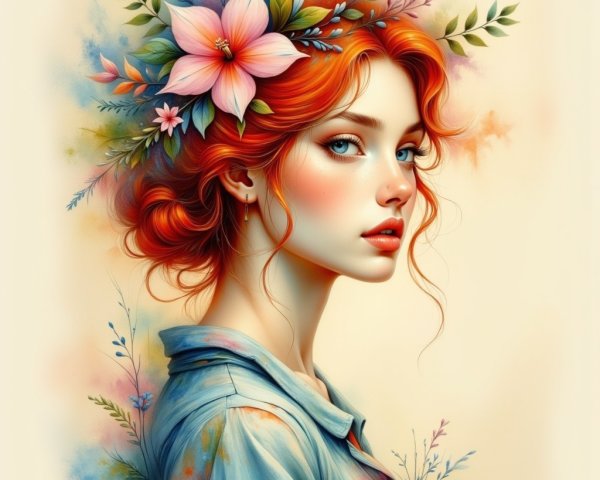 Vibrant Portrait of a Young Woman with Red Hair