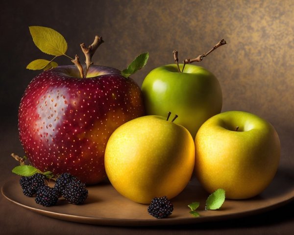 Vibrant Still Life of Mixed Apples and Blackberries