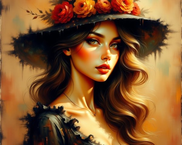 Portrait of a young woman with a floral hat