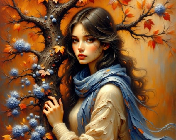 Young woman in autumn setting with vibrant leaves