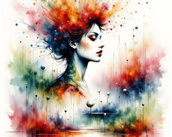 Profile of a woman with colorful abstract designs