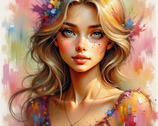 Vibrant Portrait of a Young Woman with Floral Accents