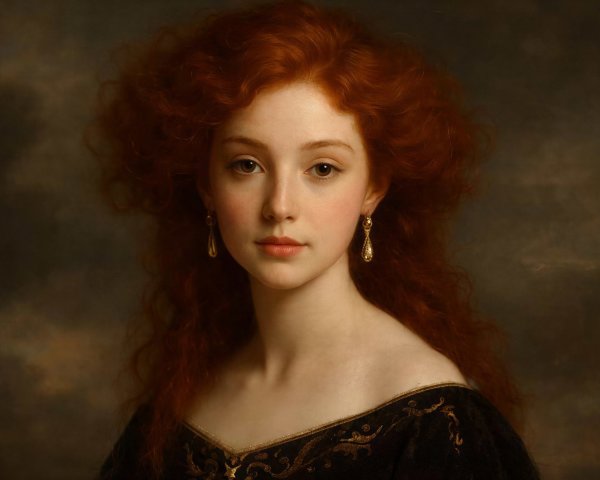 Close-up Oil Painting of a Young Woman in Gown