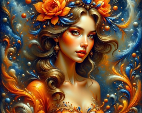 Striking Woman with Roses and Intricate Embellishments