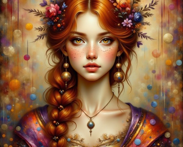 Portrait of a Young Woman with Red Hair and Flowers