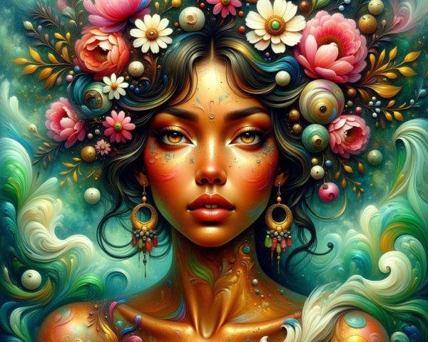 Vibrant Portrait of a Woman with Floral Crown