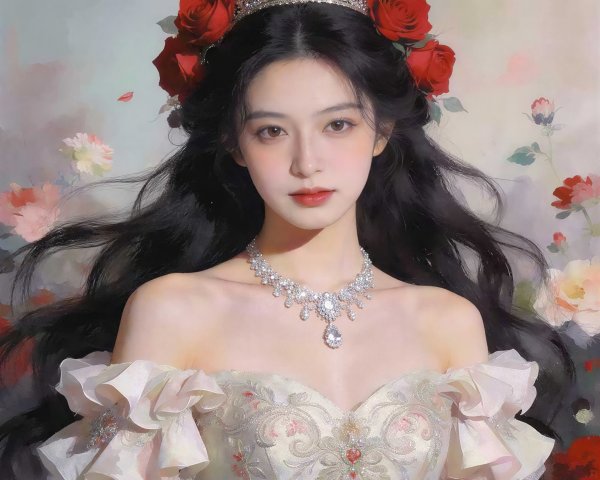 Intricate Oil Painting of Regal Anime Goddess