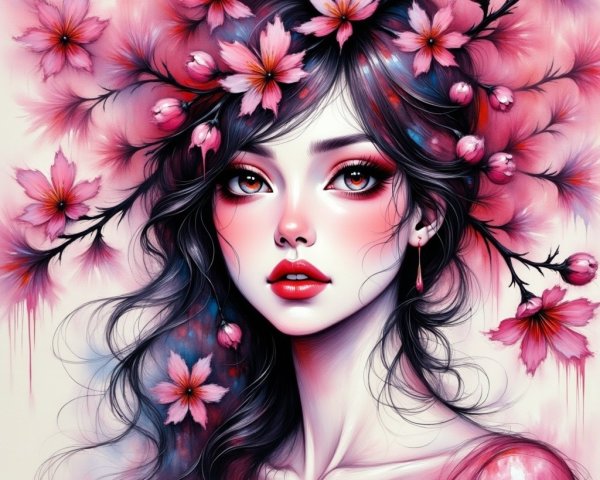 Portrait of a Young Woman with Floral Accents