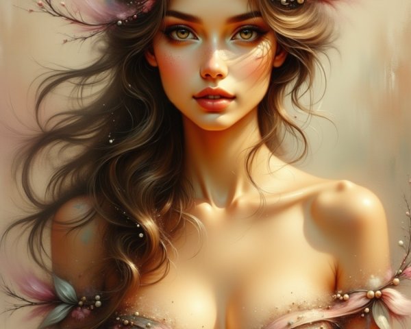 Stunning Female Figure with Feathers and Pearls