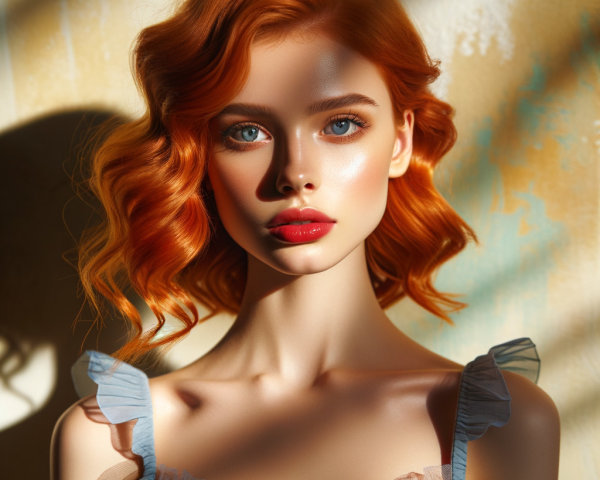Portrait of a Young Woman with Red Hair and Blue Eyes
