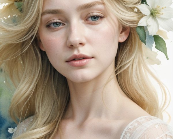 Portrait of a Young Woman in a Floral Background