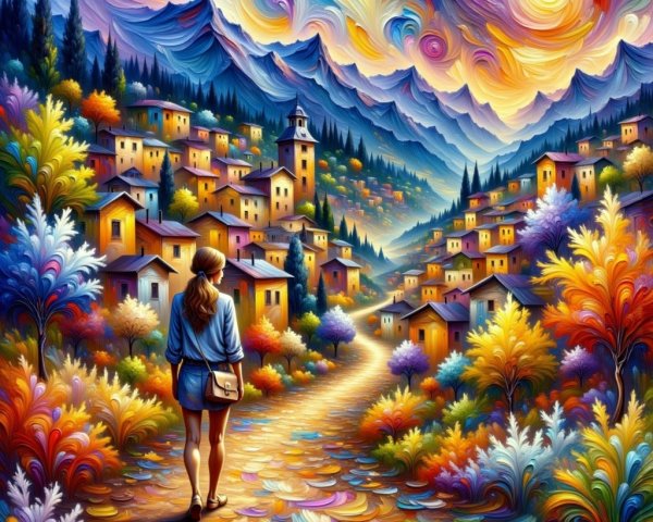 Vibrant Landscape of a Colorful Mountain Village