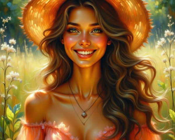 Young woman in sunlit meadow with wildflowers