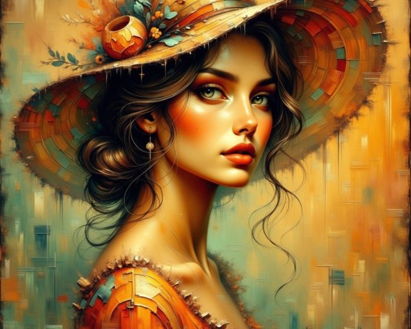 Young woman in straw hat with serene expression