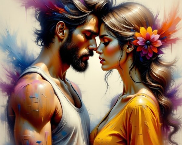 Close Moment Between Couple with Abstract Background
