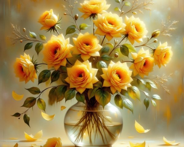 Vibrant Yellow Roses in Clear Glass Vase Arrangement