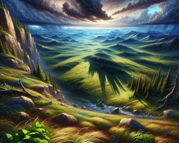 Verdant Valley Landscape with Dramatic Mountain Backdrop