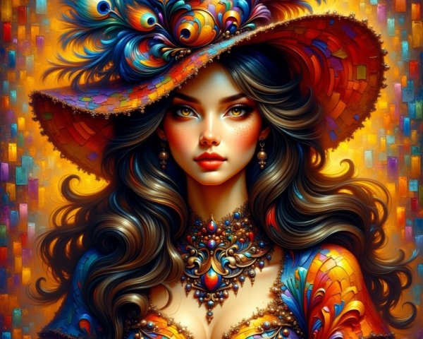 Vibrant Woman with Colorful Hair and Flamboyant Hat