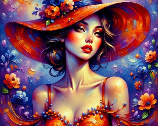 Vibrant Portrait of a Woman with Colorful Hat