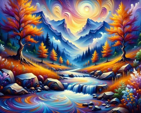 Vibrant Landscape with Majestic Mountains and River
